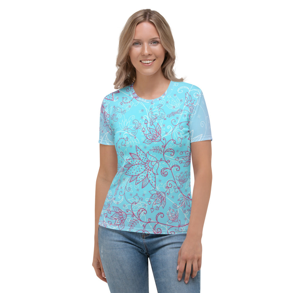 Sky Blue Cute Flower Women's T-shirt