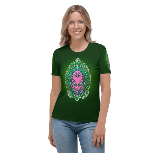 Dark Green & Pink Alien Aztec Indian Women's T-shirt