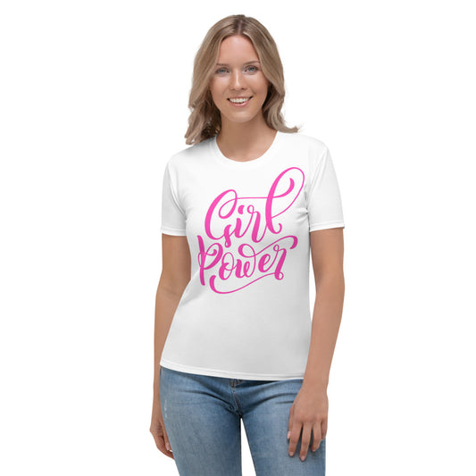 White & Pink Girl Power Women's T-shirt