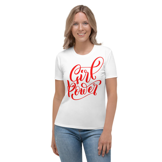 White & Red Girl Power Women's T-shirt