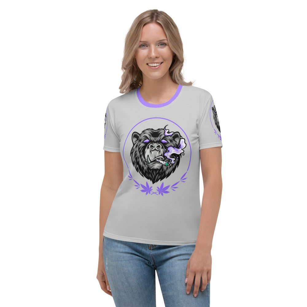 Stoners Only Grey & Purple Smoking Bear Women's T-shirt