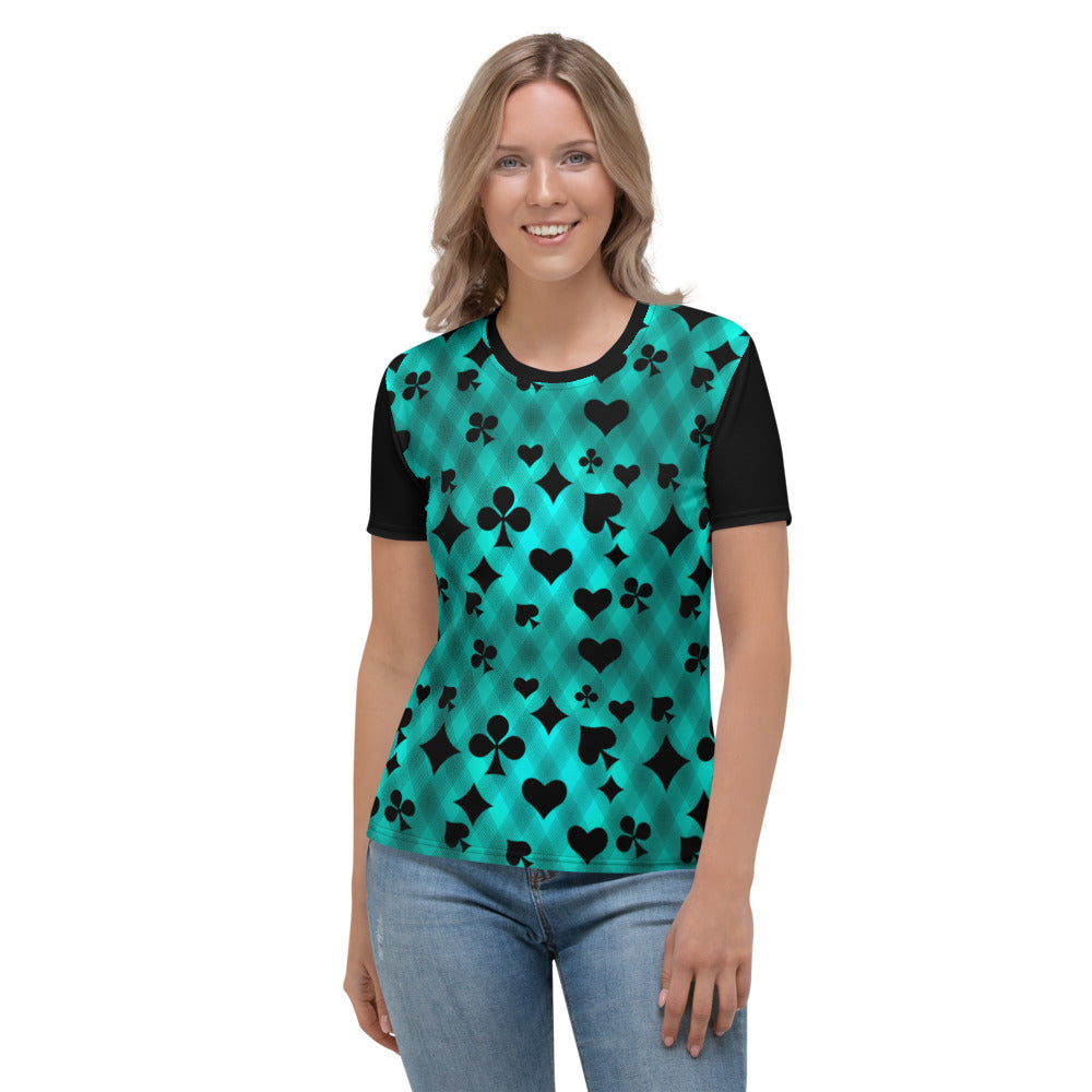 Teal & Black Playing Card Women's T-shirt