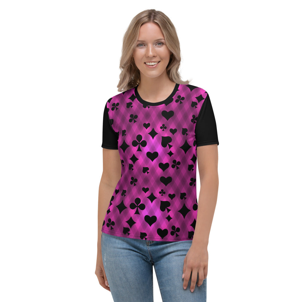 Pink & Black Playing Card Women's T-shirt