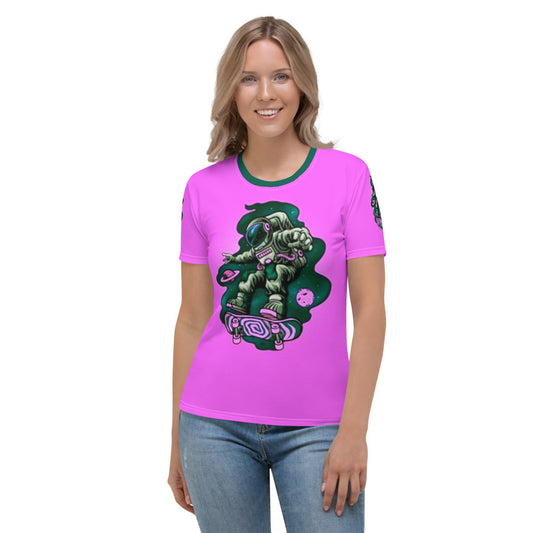 Trippy Skateboarding Astronaut Women's T-shirt