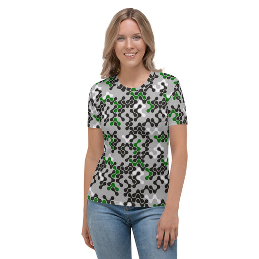 Green, Black & White Abstract Women's T-shirt