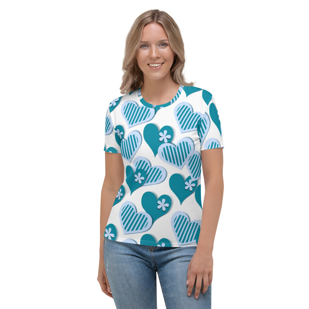 Cute Teal Hearts Women's T-shirt