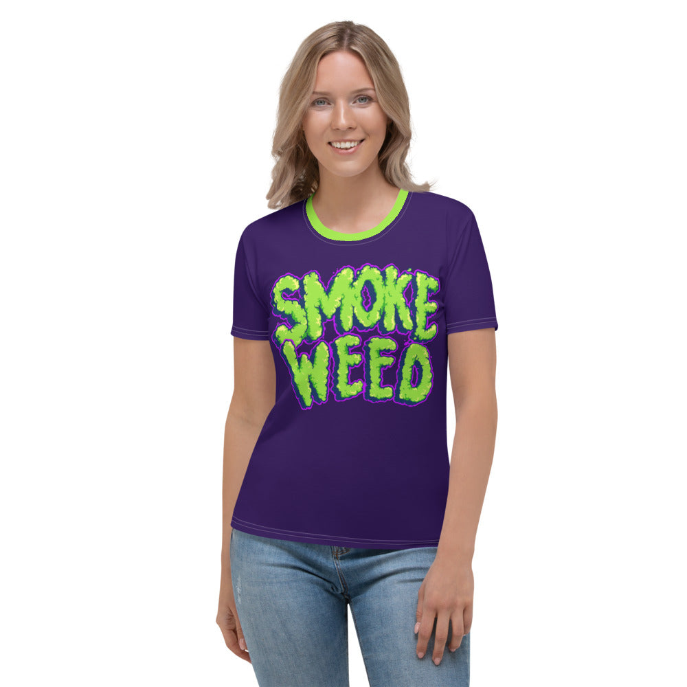 Navy Blue & Green Smoke Weed Stoners Only Women's T-shirt