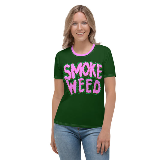 Dark Green & Pink Smoke Weed Stoners Only Women's T-shirt