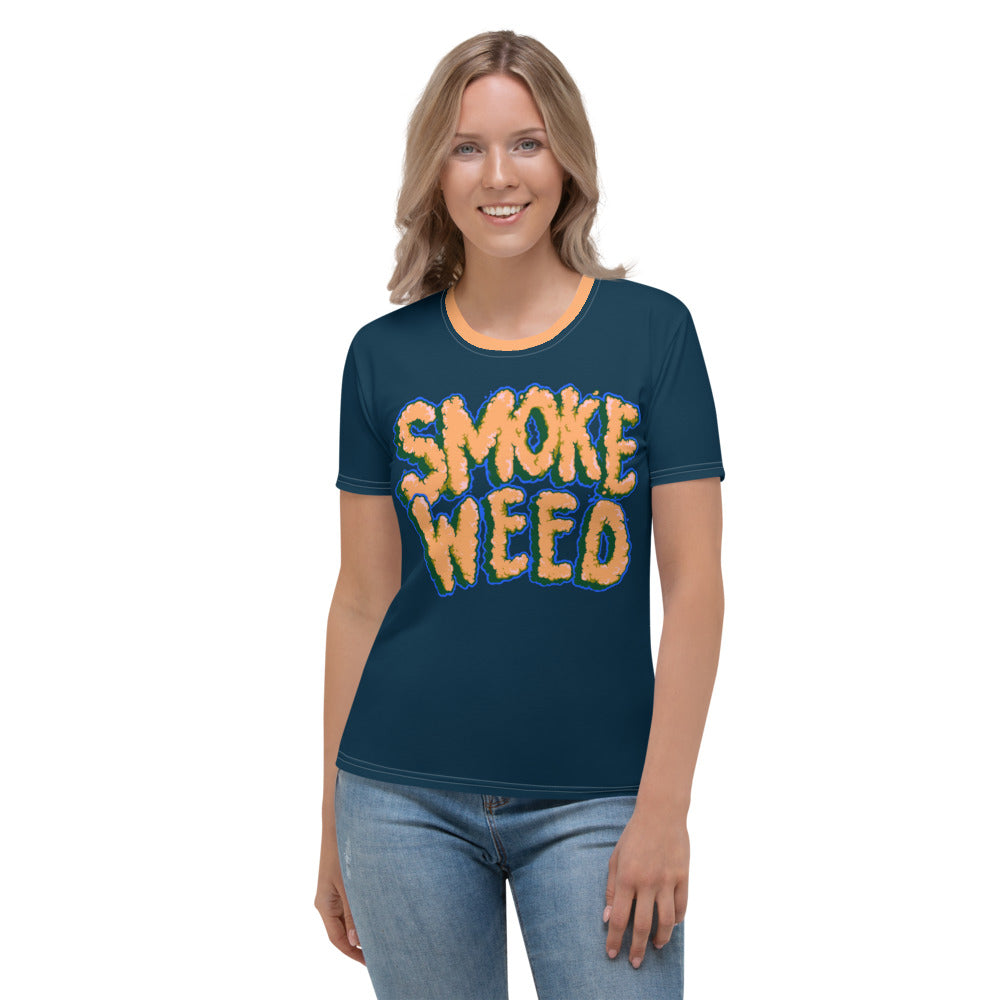 Navy Blue & Orange Smoke Weed Stoners Only Women's T-shirt