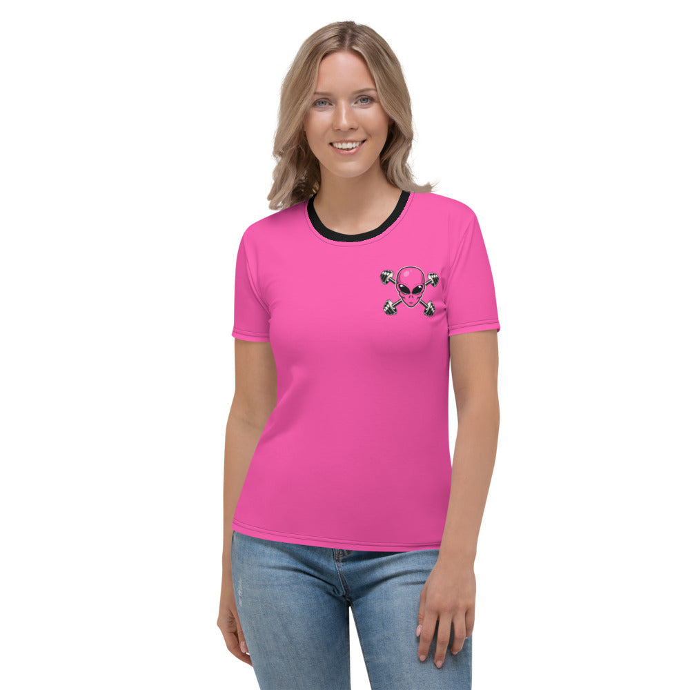 Women's Pink Alien Gym T-shirt