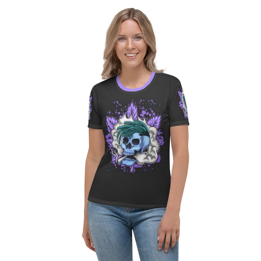 Women's Stoners Only Cannabis Smoking Skull T-shirt