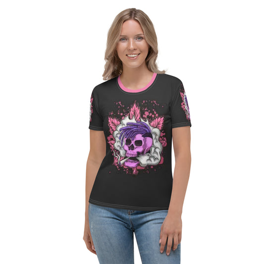 Women's Stoners Only Cannabis Smoking Skull T-shirt