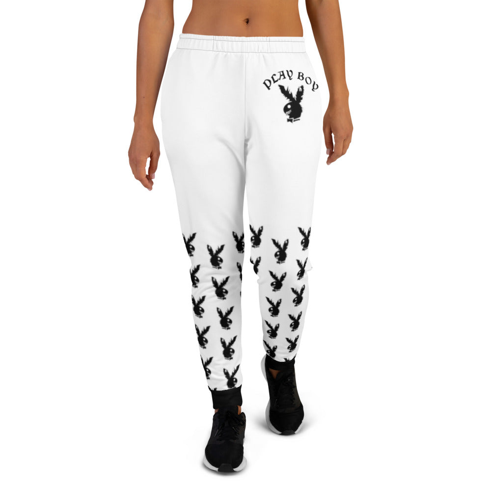 White & Black Play Boy Women's Joggers