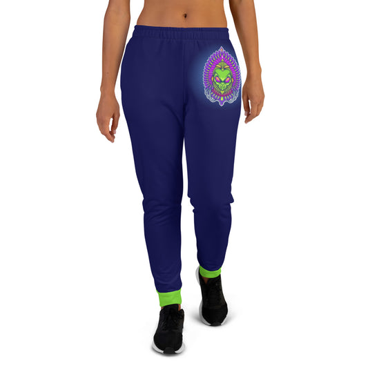 Navy Blue & Green Alien Aztec Indian Women's Joggers