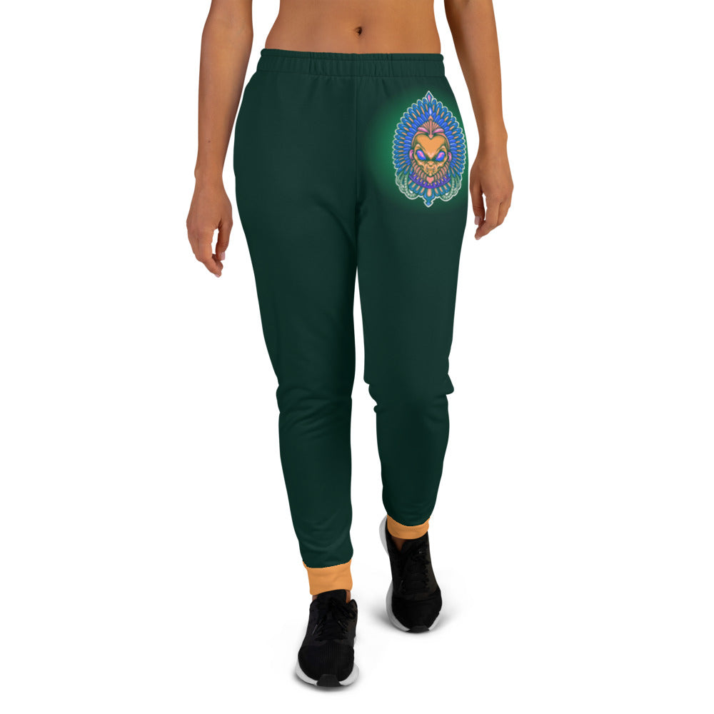 Dark Green & Golden Alien Aztec Indian Women's Joggers