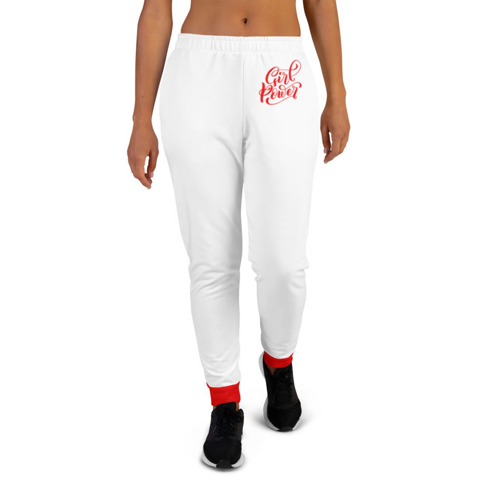 White & Red Girl Power Women's Joggers