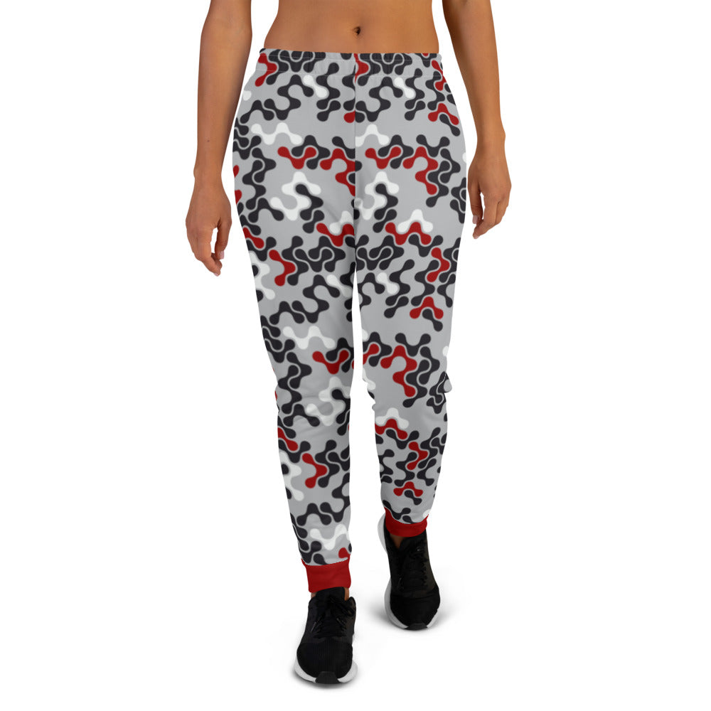 Red, Black & White Abstract Women's Joggers