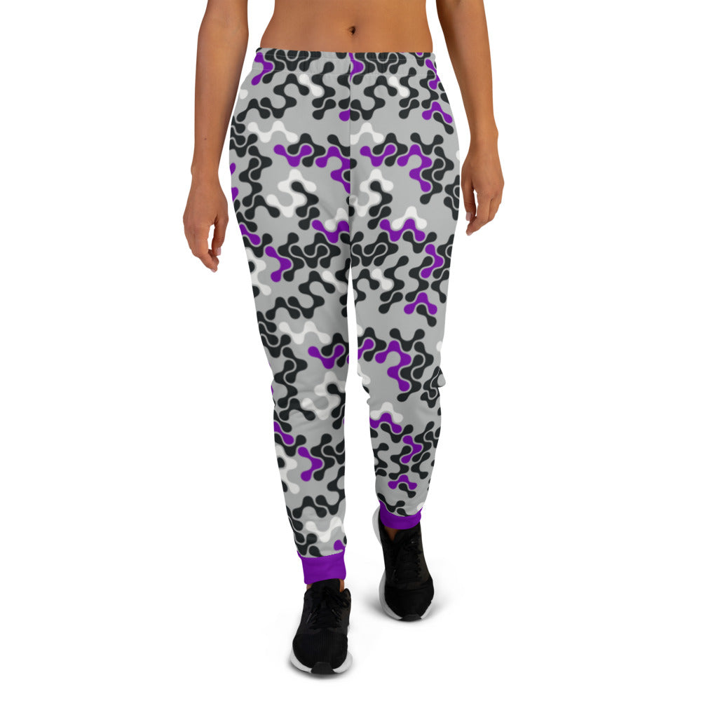 Purple, Black & White Abstract Women's Joggers