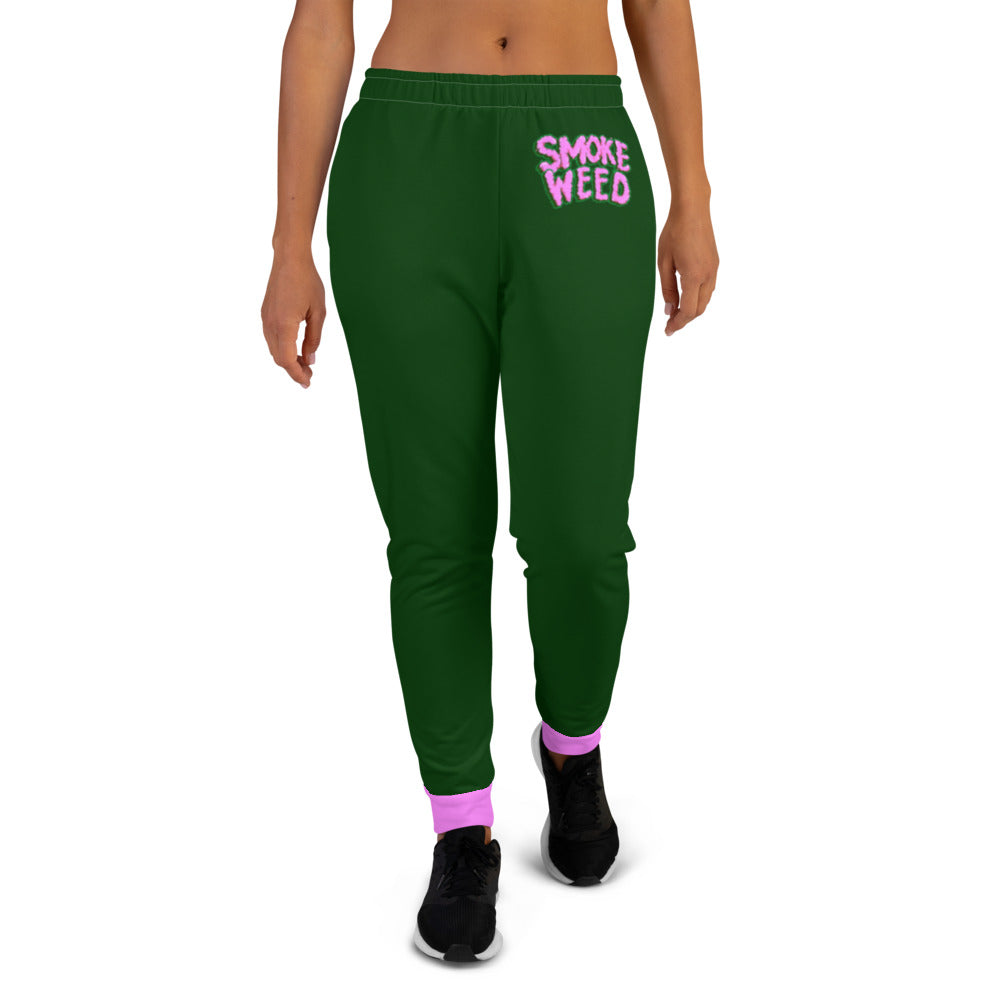 Dark Green & Pink Smoke Weed Stoners Only Women's Joggers