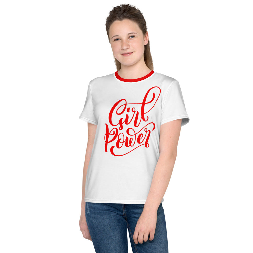 White & Red Girl Power Kids T-shirt