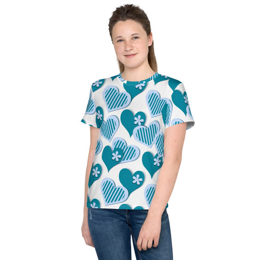 Cute Teal Hearts Kids T-shirt