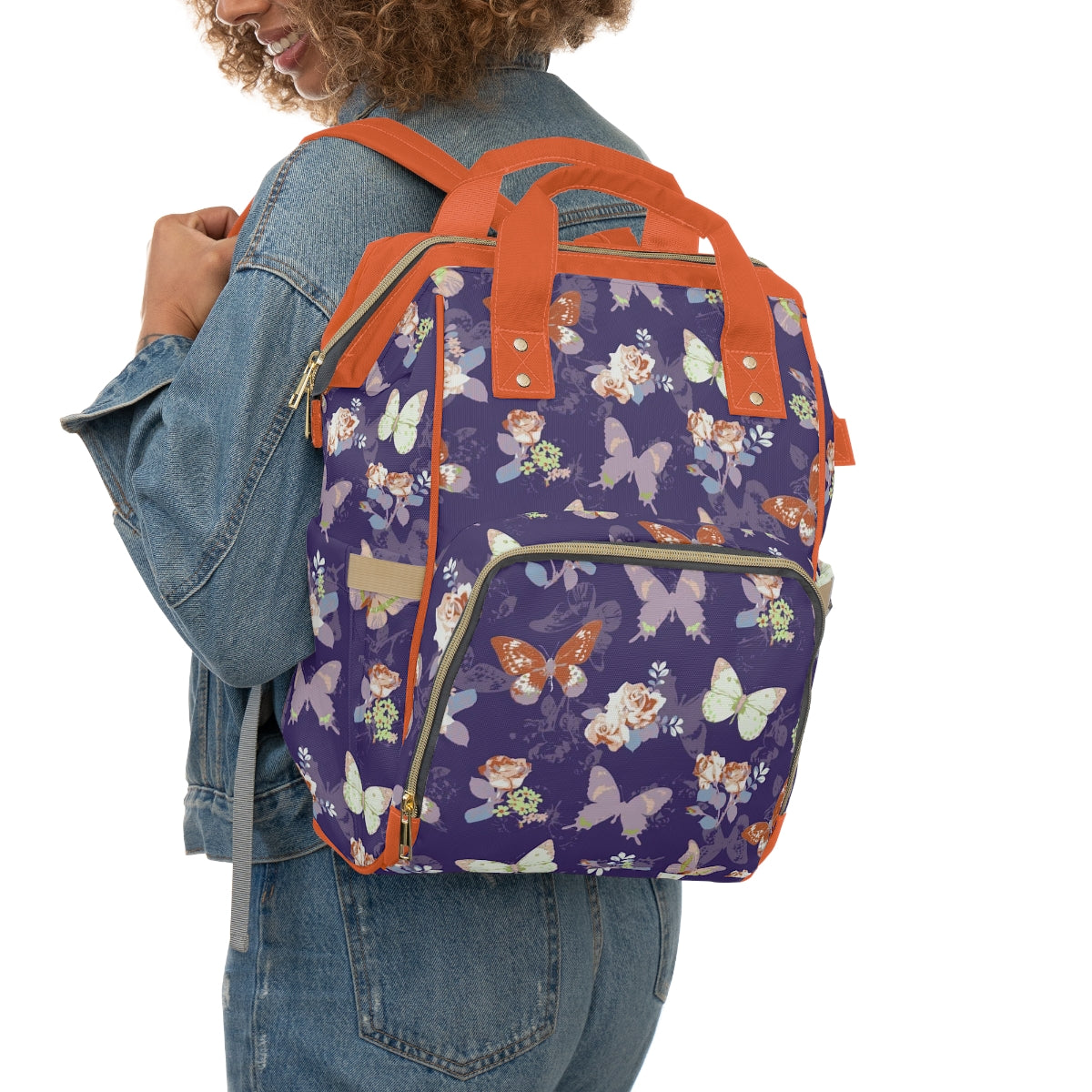 Orange & White Butterflies Multifunctional Backpack