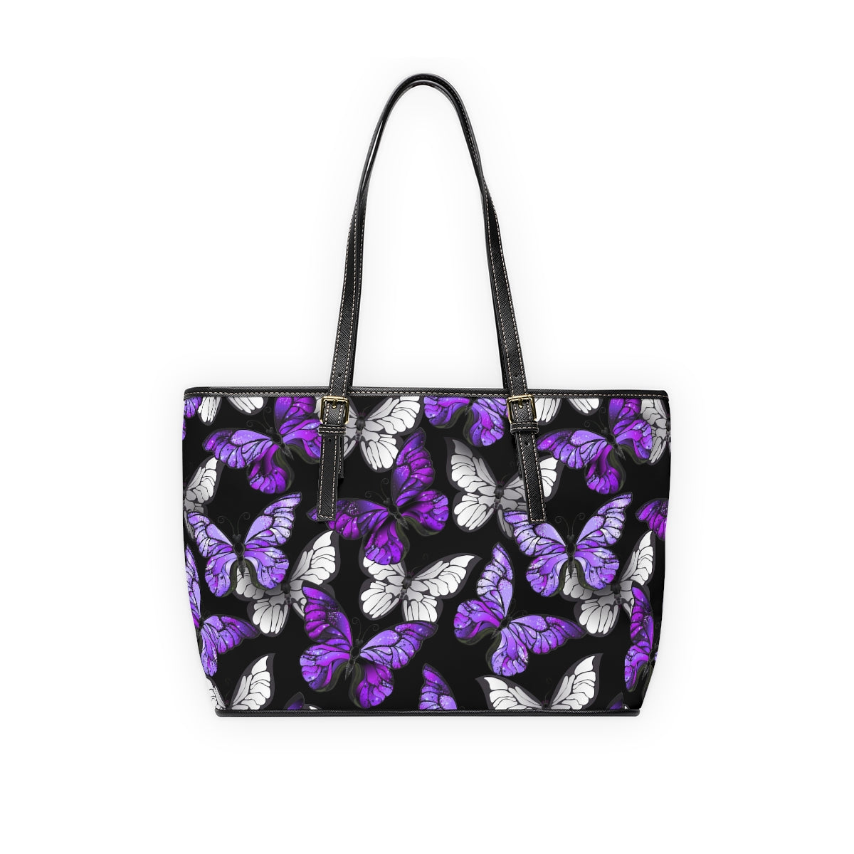 Purple With White Butterflies PU Leather Shoulder Bag