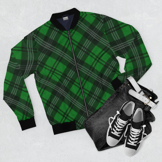 Green Plaid Bomber Jacket