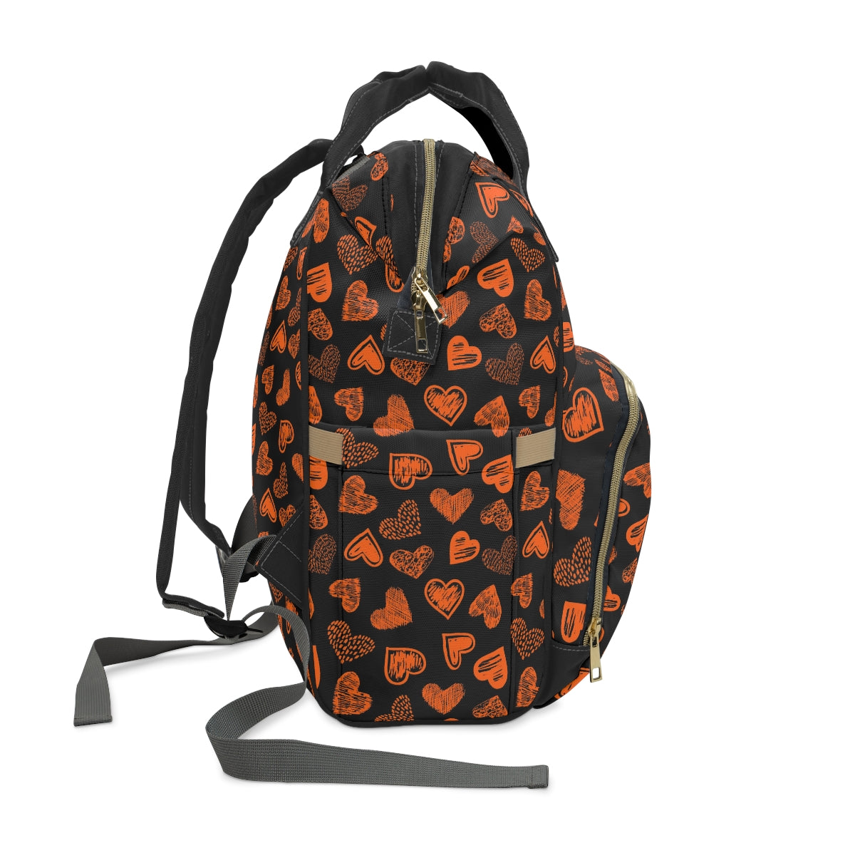 Black With Orange Doodle Hearts Multifunctional Backpack