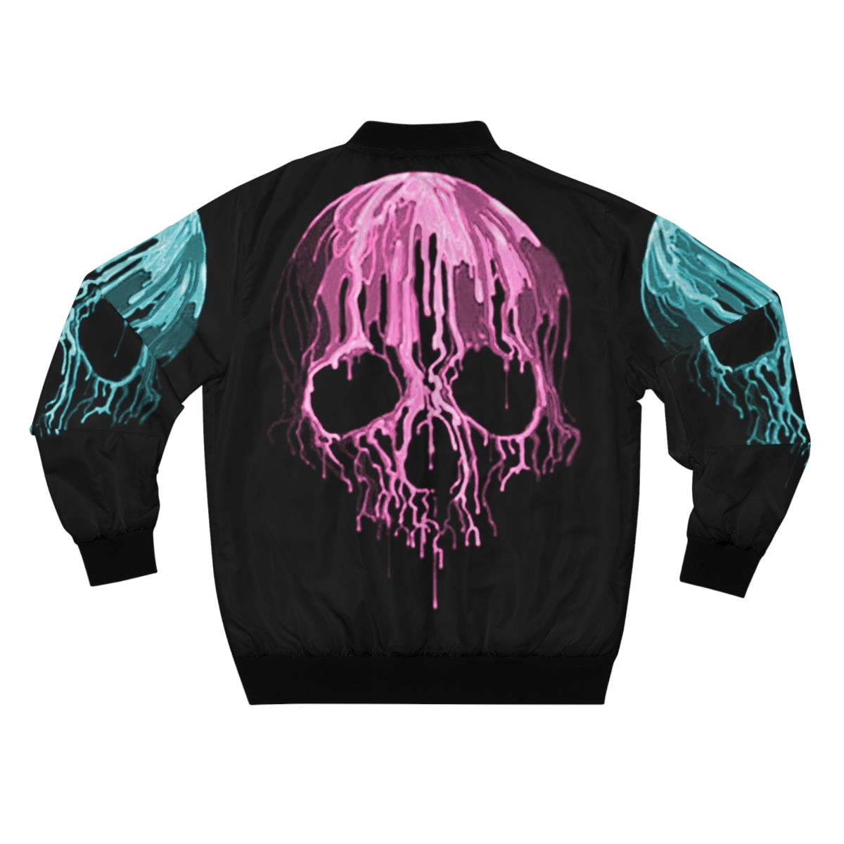 Pink & Teal Drippy Skull Bomber Jacket