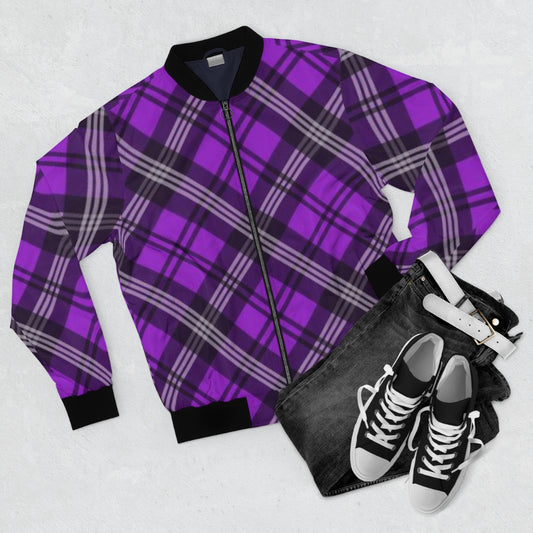 Purple Plaid Bomber Jacket