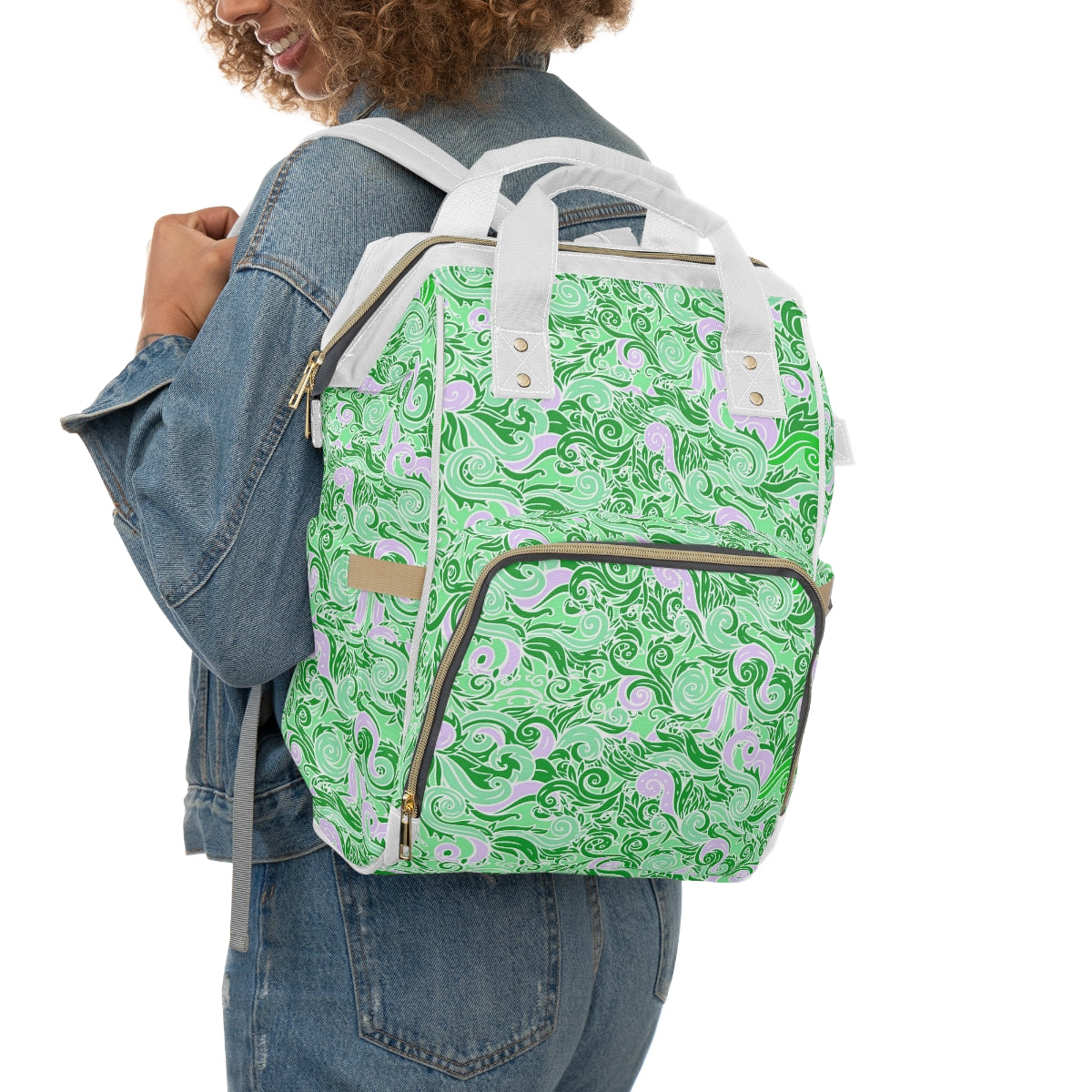 Green & Pink Swirls Multifunctional Backpack