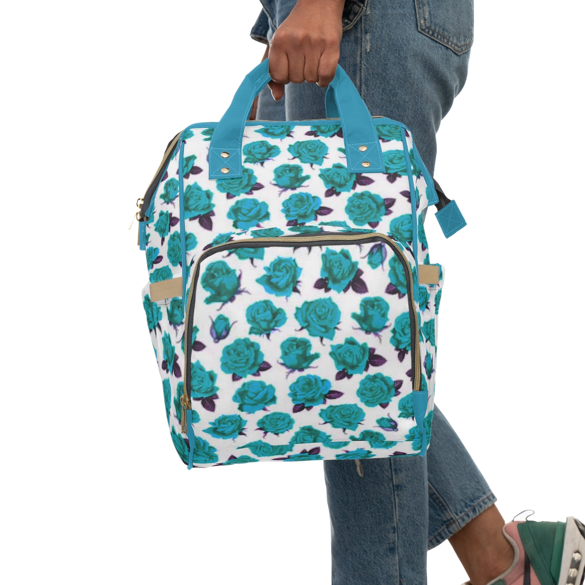 Teal Roses Multifunctional Backpack