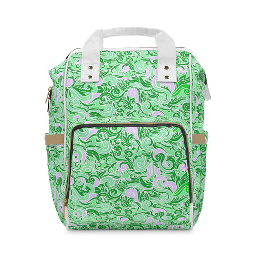 Green & Pink Swirls Multifunctional Backpack