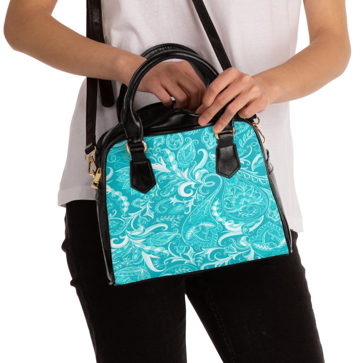 Cute Flower Teal & White Shoulder Handbag