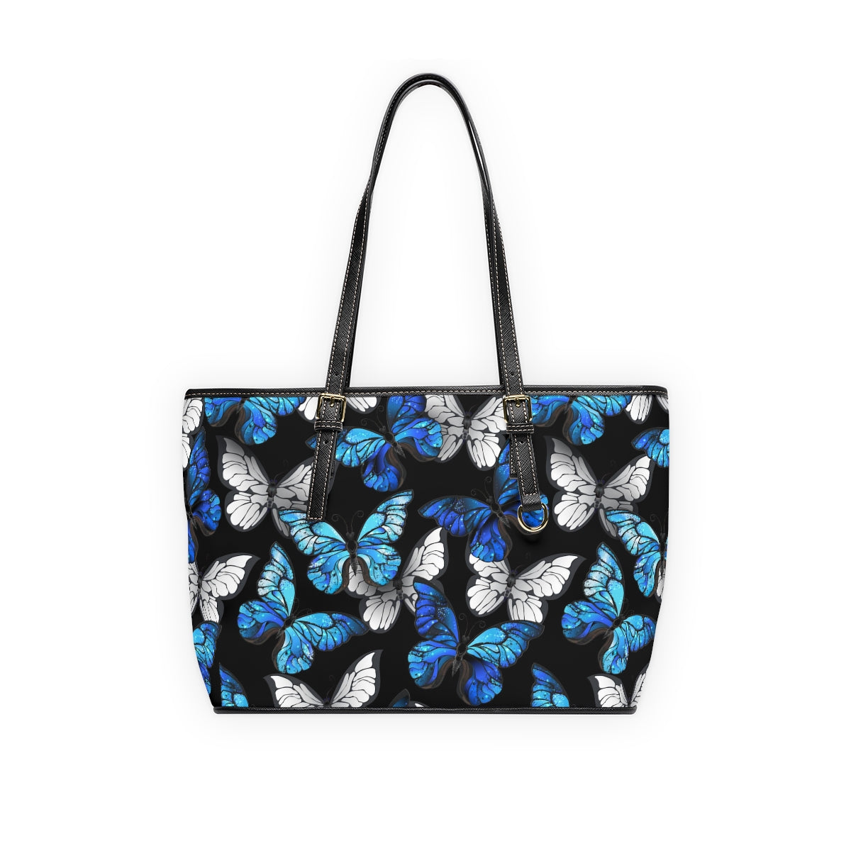 Blue With White Butterflies PU Leather Shoulder Bag
