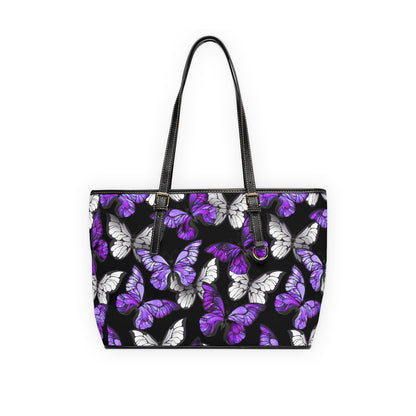 Purple With White Butterflies PU Leather Shoulder Bag