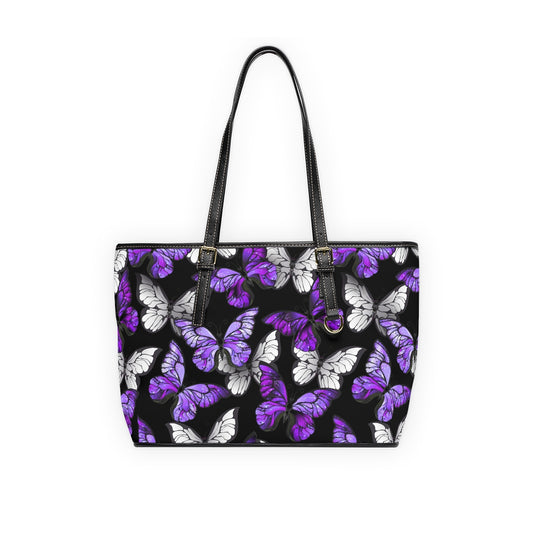 Purple With White Butterflies PU Leather Shoulder Bag