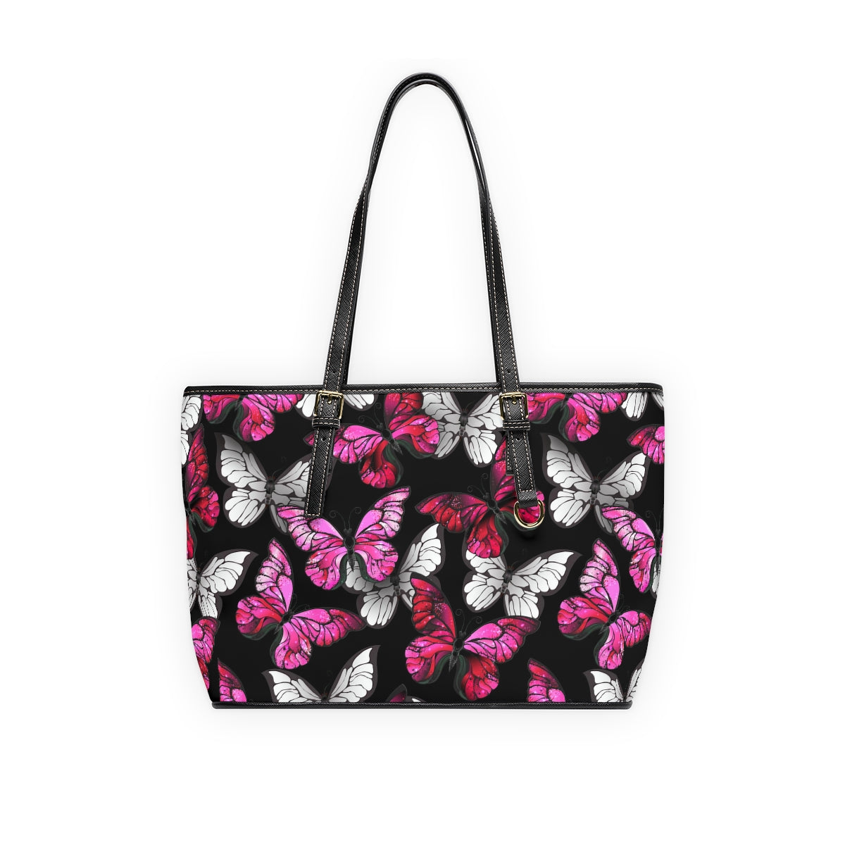 Pink With White Butterflies PU Leather Shoulder Bag