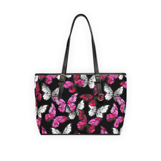 Pink With White Butterflies PU Leather Shoulder Bag