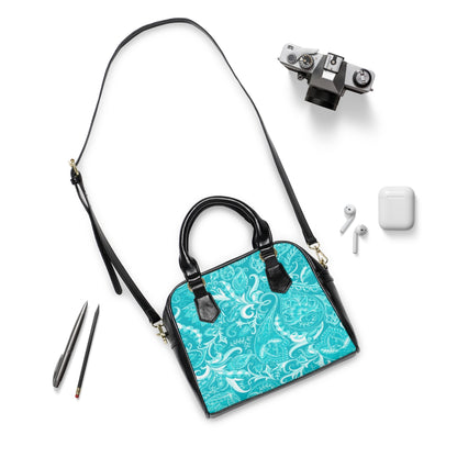 Cute Flower Teal & White Shoulder Handbag