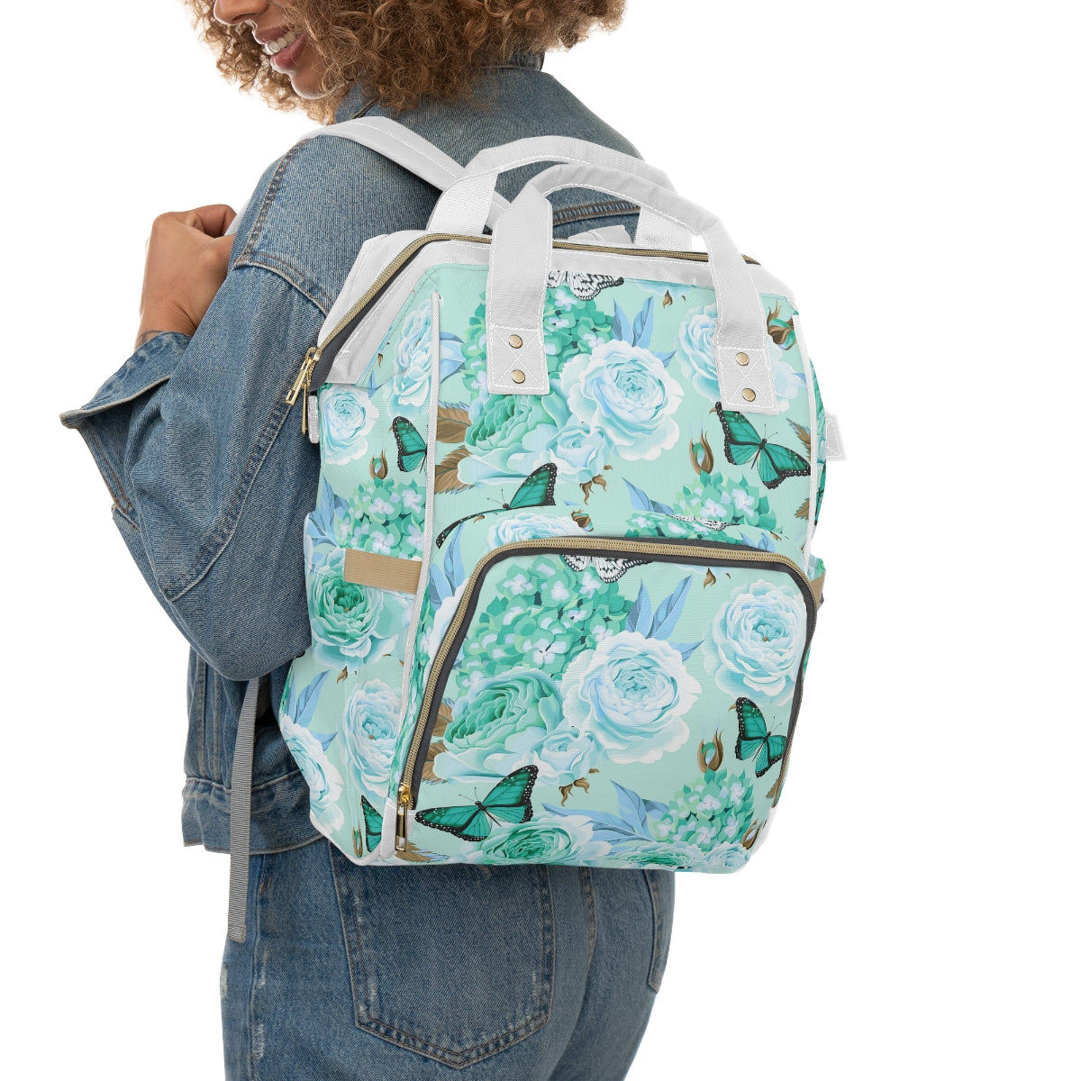 Beautiful Roses With Hydrangea & Butterflies Multifunctional Backpack