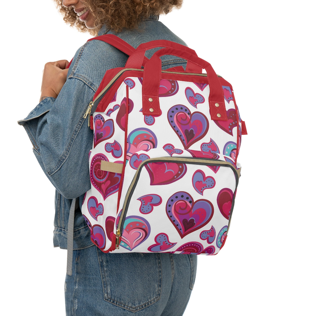 Colorful Doodle Hearts Multifunctional Backpack