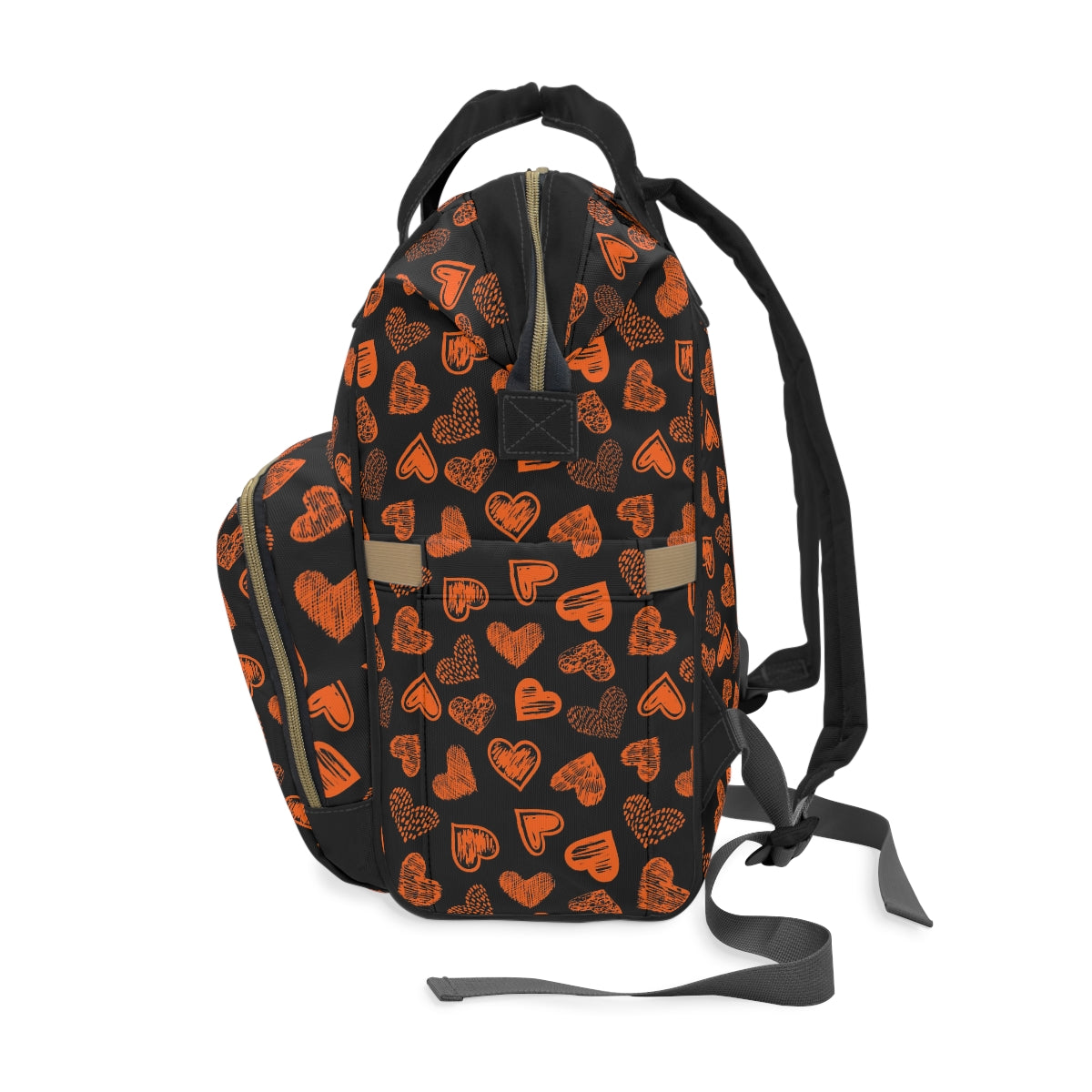 Black With Orange Doodle Hearts Multifunctional Backpack