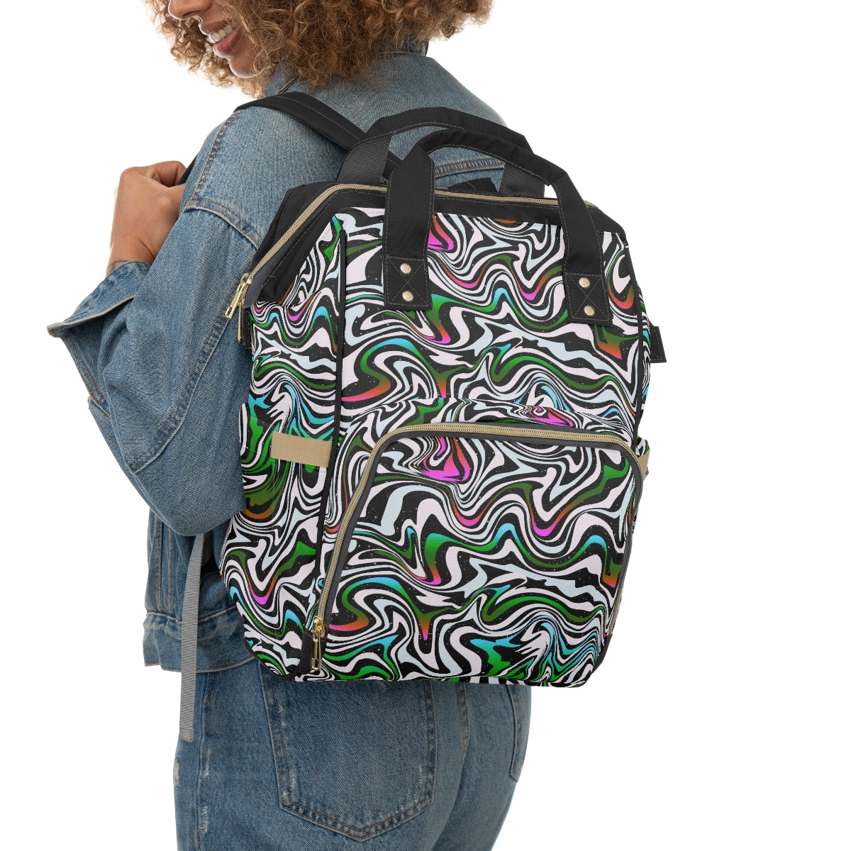 Colorful Curvy Lines Multifunctional Backpack