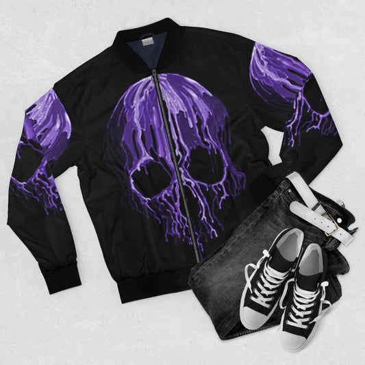 Purple Drippy Skull Bomber Jacket