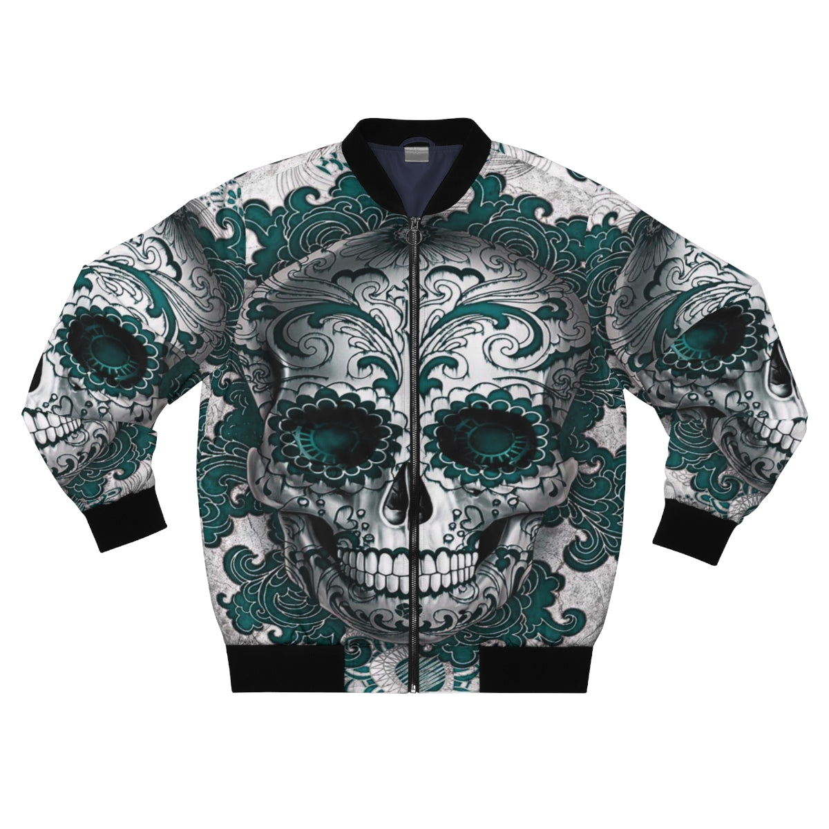 Teal Sugar Skull Bomber Jacket