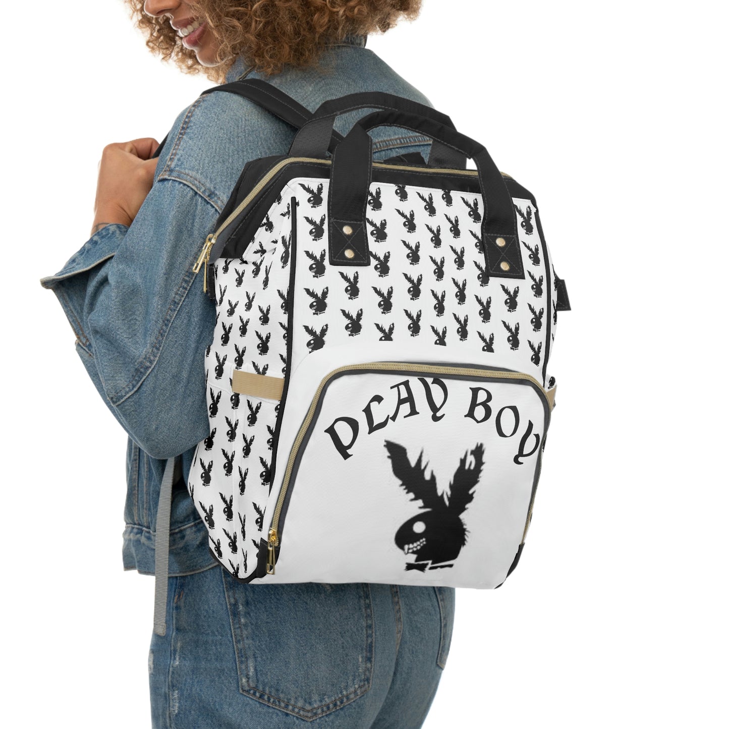 Play Boy White & Black Multifunctional Backpack