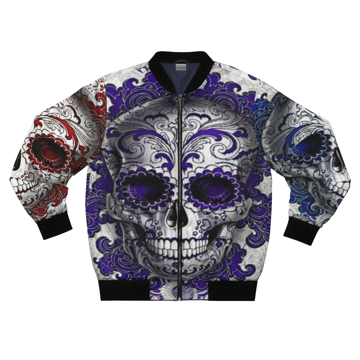 Purple, Red, & Blue Sugar Skull Bomber Jacket