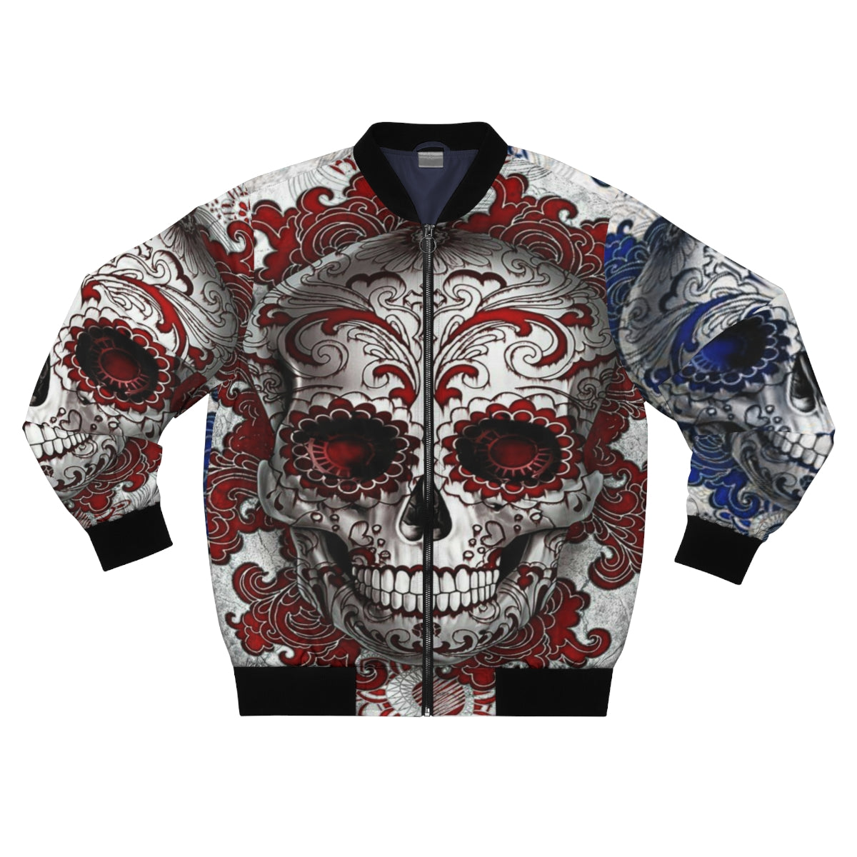 Red & Blue Sugar Skull Bomber Jacket